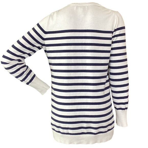 BASS Cotton Striped V-Neck Pullover Tunic Sweater M #314H - Picture 5 of 7